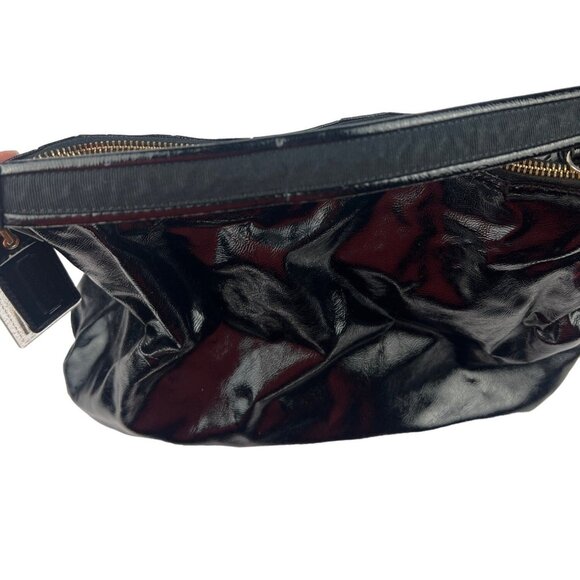 Coach Daisy Patent Leather Gloss Shoulder Bag Black Gold Zip Pendant - Picture 14 of 15